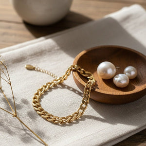 18K GOLD PLATED FLAT CHAIN BRACELET - OE!