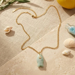 Amaze fish collana artigianale placcata oro e pendente amazzonite - OE!