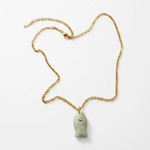 Amaze fish collana artigianale placcata oro e pendente amazzonite - OE!