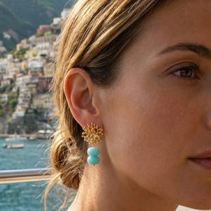 Aqualia orecchini artigianali placcati oro e agata verde - OE!