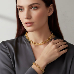 Aura Chain Set – Collana e bracciale catena oro 18k in ottone, anallergici e nickel free - OE!