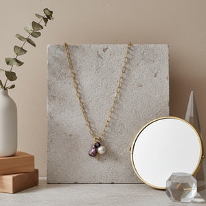 Barò - Collana Catena Maglia Acciaio Inox Placcato Oro 18K - Charm con Perla di Maiorca Barocca e Cristallo - OE!