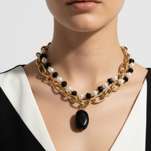 BLACK & WHITE - Collana con cristalli e catena - OE!