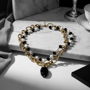 BLACK & WHITE - Collana con cristalli e catena - OE!