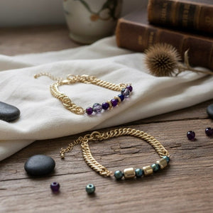 Bracciale a catena in ottone placcato oro con cristalli - OE!