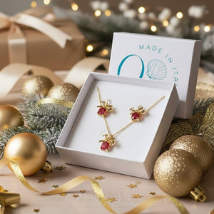 Cadeaux - Cofanetto regalo Natale Rosso Fragola – Collana + Orecchini Artigianali Made in Italy - OE!