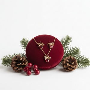 Cadeaux collana in acciaio inox e placaa oro 18K e pacchetto regalo fiocco e cristallo rosso o verde