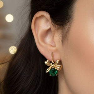 Cadeaux - Orecchini Natalizi Artigianali: Acciaio Inox Oro 18k, Fiocco & Cristallo Rosso o Verde - Anallergici - Made in Italy - OE!