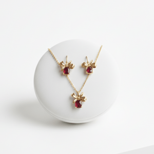 Cadeaux orecchini in acciaio inox oro 18k fiocco e cristallo rosso o verde anallergici
