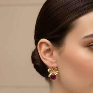 Cadeaux - Orecchini Natalizi Artigianali: Acciaio Inox Oro 18k, Fiocco & Cristallo Rosso o Verde - Anallergici - Made in Italy - OE!