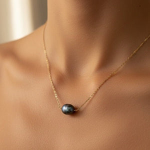 CENERE DI LUNA - Collana con perla solitaria grigia - OE!