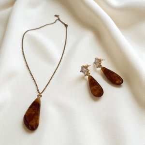 Collana con Pendente effetto Ambra – Acciaio Inox placcato Oro 18K - OE!