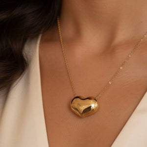 Heart in Gold collana cuore bombato in acciaio e oro 18k