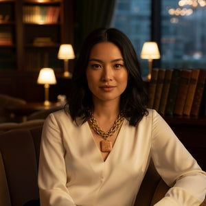 Collana in acciaio placcato oro 18k con pendente in Calcite Orange - OE!