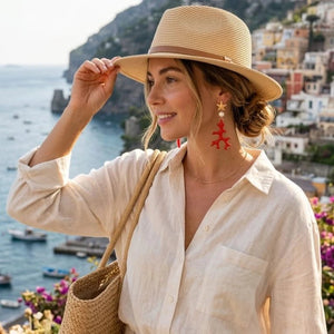 Coral star orecchini artigianali con chiusura a scatto