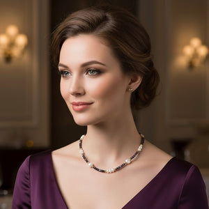 CRISTALLI VIOLA - Collana con cristalli e perle - OE!