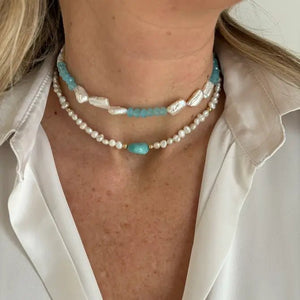 DESIDERIO - Collana/Choker con perle di fiume ed amazzonite - OE!