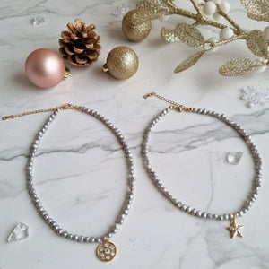 Diamond collana con perle di fiume e ciondolo in zirconi