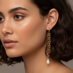 DUO BLACK – CERCHI A CATENA ORO CON PERLE E CRISTALLI - OE!