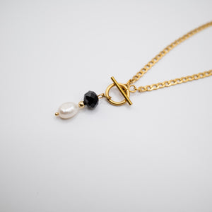 DUO BLACK - Collana a catena con perla e cristallo - OE!