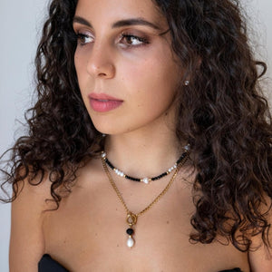 DUO BLACK - Collana a catena con perla e cristallo - OE!