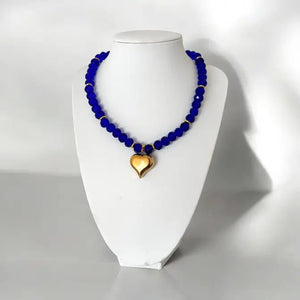 Electric Blue Heart collana con cristalli di vetro blu
