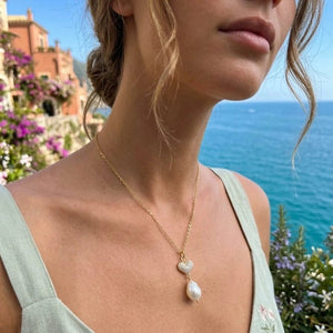 Essenza materna collana artigianale placcata oro con perla naturale e cuore - OE!