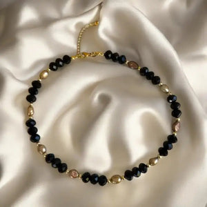 FIAMMA BLACK – Collier con mezzi cristalli e perle - OE!