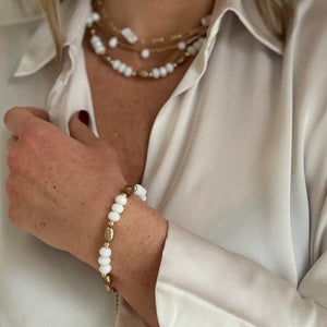 FIAMMA WHITE – Bracciale con mezzi cristalli e perle - OE!
