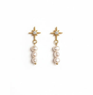 Fiocco di neve - Lussuosi Orecchini Natale Pendenti Made in Italy - Fiocco di Neve, Zirconi & Perle di Fiume - OE!