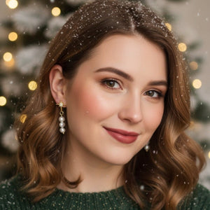 Fiocco di neve - Lussuosi Orecchini Natale Pendenti Made in Italy - Fiocco di Neve, Zirconi & Perle di Fiume - OE!