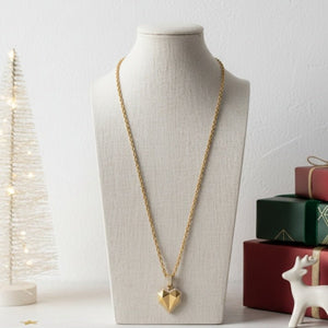 Golden Heart - Collana Lunga Cuore Zirconi Oro 18K - Acciaio Inox, Regalo Natale Made in Italy - OE!