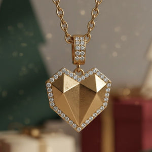 Golden Heart - Collana Lunga Cuore Zirconi Oro 18K - Acciaio Inox, Regalo Natale Made in Italy - OE!