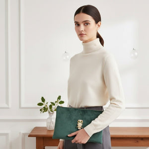 GUFO - Pochette Velluto Verde Bosco con Spilla gioiello - Artigianale Made in Italy - OE!