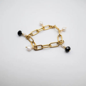 INCROCI BLACK - bracciale a catena con cristalli e perle - OE!