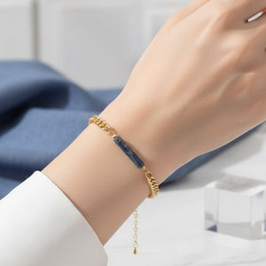LAZURIEL Bracciale in Acciaio Placcato Oro 18k e Lapis Blu Naturale - OE!