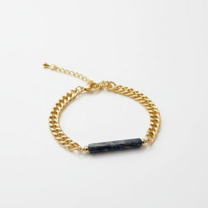 LAZURIEL Bracciale in Acciaio Placcato Oro 18k e Lapis Blu Naturale - OE!