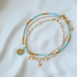 LUCE - Collana girocollo con perline di vetro rosa, cactus e catena dorata. - OE!