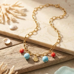 Nautilus collana a catena con corallo e turchese - OE!