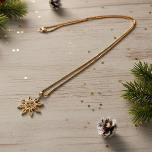 NEVE Collana Lunga Tubolare Oro 18K & Zirconi - Fiocco di Neve Artigianale Italiano - OE!