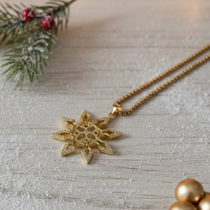 NEVE Collana Lunga Tubolare Oro 18K & Zirconi - Fiocco di Neve Artigianale Italiano - OE!