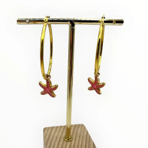 OCEAN STAR – Orecchini a cerchio con stelle marine smaltate - OE!