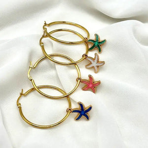 OCEAN STAR – Orecchini a cerchio con stelle marine smaltate - OE!