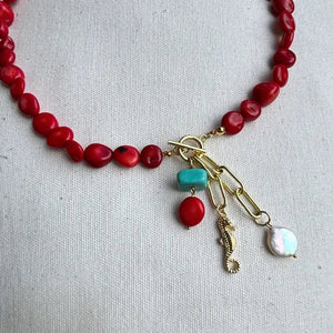 Odissea Marina – Collana con Bamboo Corallo e Magnesite - OE!