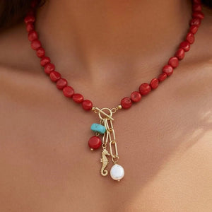 Odissea Marina – Collana con Bamboo Corallo e Magnesite - OE!