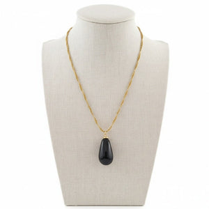 Onyra Collana Doppia Catena in Acciaio Inossidabile Placcato Oro 18K con Ciondolo Maxi Onice Nero - OE!