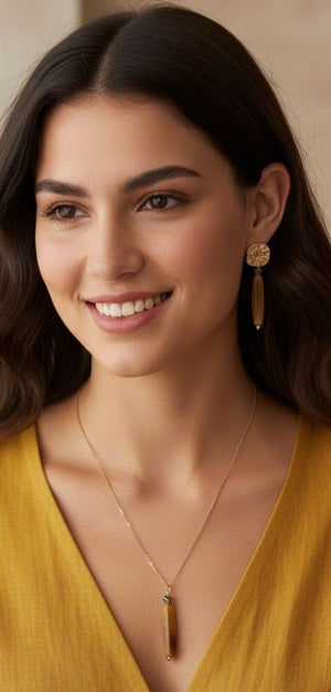 Orecchini con Agata Gialla e quarzo verde – Gioiello Artigianale Made in Italy - OE!