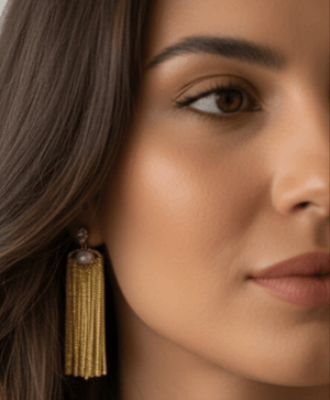 Orecchini con Frange Dorate e Perla di Fiume – Eleganza Luminosa - OE!