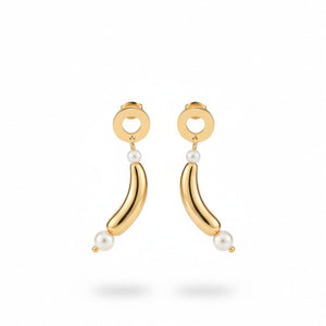 Orecchini Pendenti Artigianali Made in Italy con Perle di Fiume Naturali e Oro 18 K - Base Cerchio in Acciaio Inox - OE!