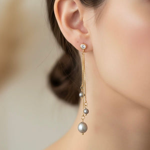 Orecchini pendenti in ottone placcato oro 18k con zirconi e perle di fiume - OE!